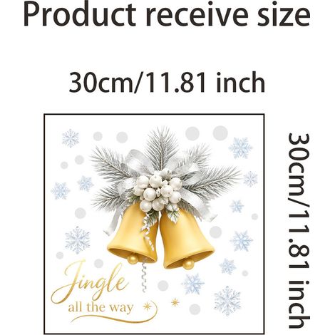 Sticker mural cloche dorée de Noël pour vitrines de centres commerciaux, magasins, portes vitrées - Décoration à effet statique - JDT6046 (3030cm)