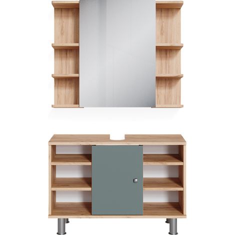 Badmöbel-Set Fynn, Grün, 2 Teile, Unterschrank 80 cm, Vicco