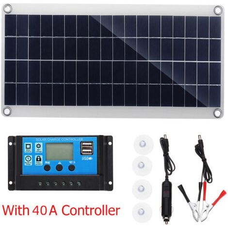 Kit de Panneau solaire monocristallin portable 300W 12V avec 40A controleur charge solaire cables solaires Chargeur Solaire Portable pour maisons RV Bateau 41.1 x 20 x 2.5cm (1/5)