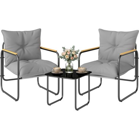 Set Bistrò 3 Pezzi, Mobili Esterno Metallo con Cuscini, Grigio Scuro