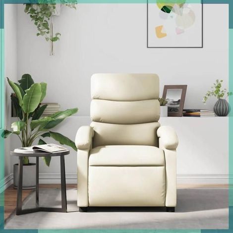 371721 Fauteuil Relaxation Massage 70x92cm Similicuir Crème Moteur Levage Vibra 6pts 110kg (1/5)