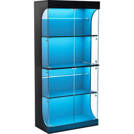 Vetrina in vetro a 4 ripiani con LED, ante in vetro e sensore, 80 x 35 x 165 cm, nera (1/5)