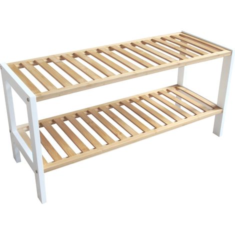 Étagère à chaussures avec 2 niveaux en bambou blanc 70 x 26 x 33,5 cm (1/5)