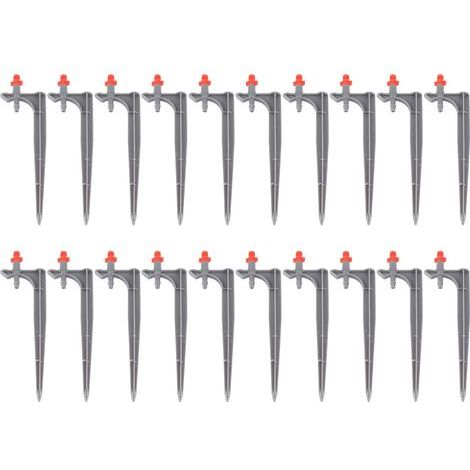 Lot de 20 goutteurs d'arrosage rouges 360° avec piquets de sol pour arbres fruitiers et jardinage. (1/5)