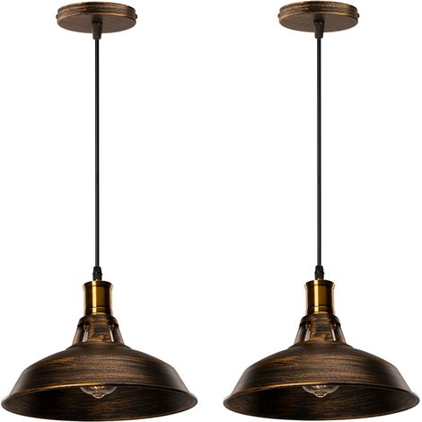 2 Pack Pendant Light Industrial Light Shade E27 Metal Hanging Lights for Bedroom Living Room Lounge Hall (Brass)