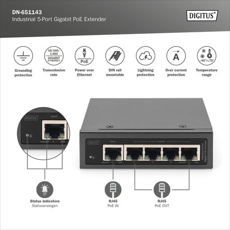 Digitus Digitus Extender Industriale 5 Porte Gigabit Poe