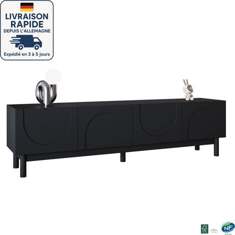 MODFU - Mueble de TV negro mate con almacenaje, 4 puertas y 2 estantes, mueble base para salón/dormitorio, 169×34×45,5cm, negro (1/5)