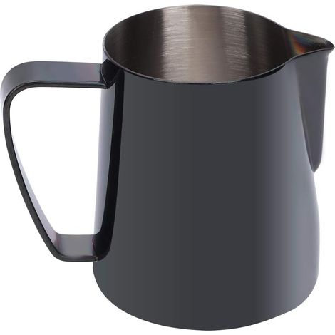 Stainless Steel Coffee Pitcher, 350ml Milk Frother Cup with Ergonomic Handle for Latte Art (Black) (1/5)