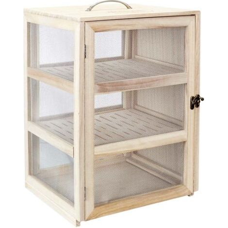 Garde-manger 28x24x39cm – 2 plateaux perforés amovibles – Pour fromages et charcuterie – Crochets pour saucissons (1/5)