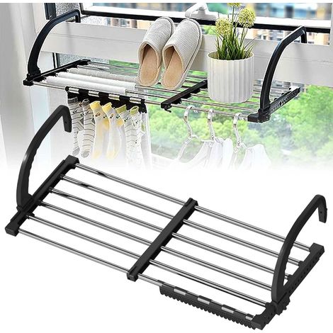 Clothes Airer: Zusammenkla Extendable Balcony Dryer (42-72 cm), Towel Rail Radiator, Small Wall-Mounted Balcony Dryer, Indoor Outdoor Wall Mounted Hanging Dryer, Steel (1/5)