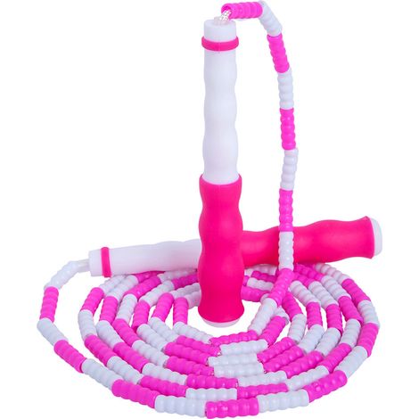 Corde à Sauter - Cordon en Nylon Tressé avec Perles en PVC Souples - Réglable sans Enchevêtrement - Pour Adultes et Enfants - 1 Pièce (1/5)