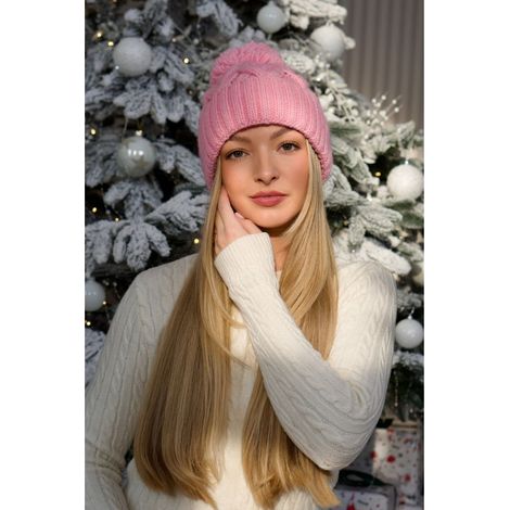 Conjunto de gorro y bufanda trenzados, rosa caramelo (1/4)