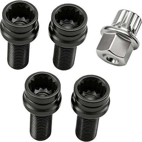 4 Boulons de Roue Antivol M14 x 1.5 mm en Acier Allié Noir, Écrou Antivol Haute Résistance avec Clé de Sécurité pour Protection Jantes, Compatible Voitures Européennes (1/5)