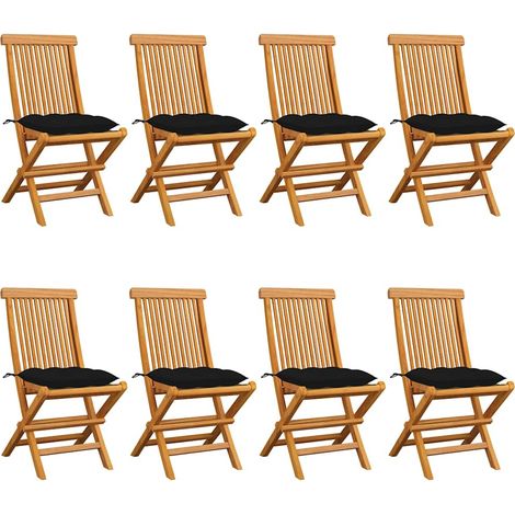 Lot de 8 Chaises de jardin avec coussins noir - Chaise d'extérieur pour terrasse/jardin Bois de teck massif BV469699 - BonneVie (1/5)