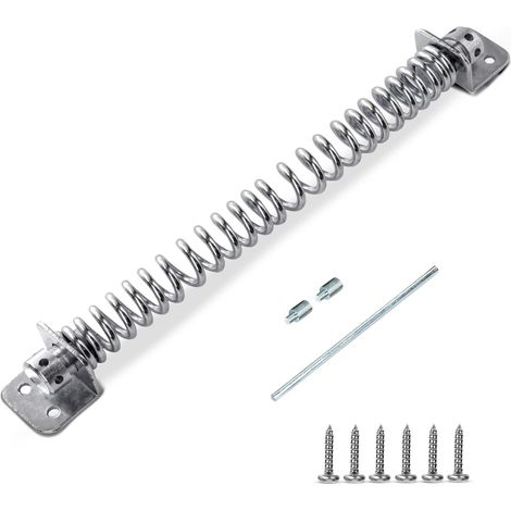Fermeture à ressort pour portail en bois  Ferme-porte automatique réglable en métal plaqué zinc 25,4 cm, idéal pour une utilisation en extérieur, ferme-porte, fixations à ressort incluses (1/5)