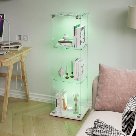Glasvitrine mit LED-Licht, 3 Etagen, 39,8x35x123,3 cm, Weiß (1/5)