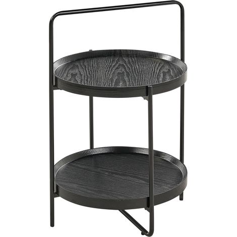Tavolino con struttura in metallo e ripiano a 2 livelli in MDF rotondo nero Evart