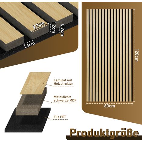 Wolketon Akustikpaneel Wandpaneel Moderne Wandpaneele Akustik HolzwandHolz 2 Paneele MDF Wandpaneele 120x60x2.1cm Hölzern (1/4)