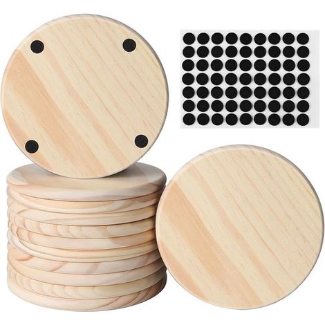 Lot de 12 sous-verres en bois brut – Ronds vierges – 10x0,8 cm – DIY – Peinture et pyrogravure (1/5)
