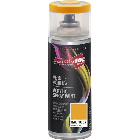 Vernis peinture Acrylique Multi-Usage, Peinture Brillante pour Intérieur et Extérieur, Adapté a Tous Type de Matériau, Aérosol En Fer-Blanc Recyclable de 400 ml, Jaune Soleil (1/5)