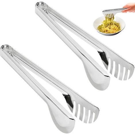 2 teilige Pastazange aus Edelstahl Grillzange Salatzange aus Edelstahl Brotzange Multifunktionale Küchenzange Rutschfest und griffig zum Kochen, (1/5)