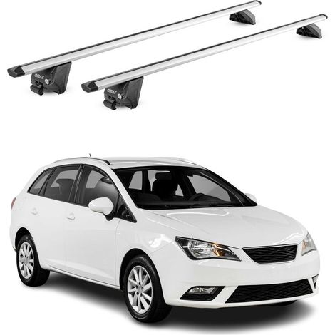 OMAC Barres de toit aluminium certifiées TÜV pour Seat Ibiza IV Break 2010-2017 – Pour rails de toit intégrés – Rainure en T – Charge max 100 kg – 2 antivols Argent (1/4)