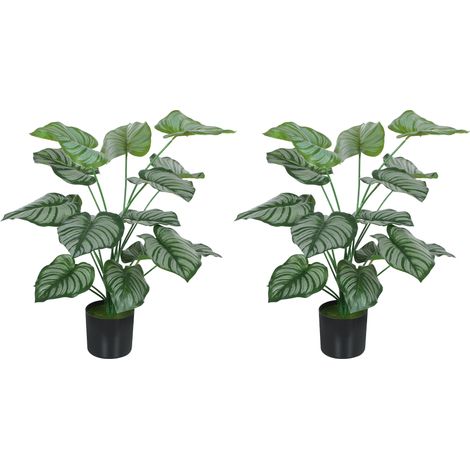 Arbre artificiel 65cm lot de 2 plantes d'intérieur vert pot plastique feuillage