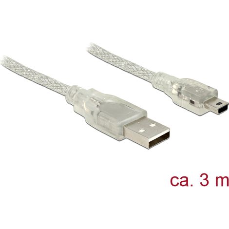 Delock cable usb 2.0 tipo-a macho  usb 2.0 mini-b macho de 3 m transparente
