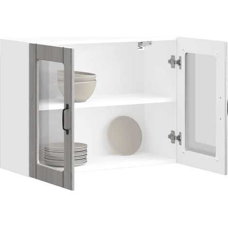 Küchen-Hängeschrank mit Glastür Lucca Grau Sonoma Holzwerkstoff