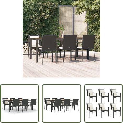 vidaXL Salle à manger extérieure - Ensemble à manger de jardin coussins 7pcs Noir Résine tressée (1/5)