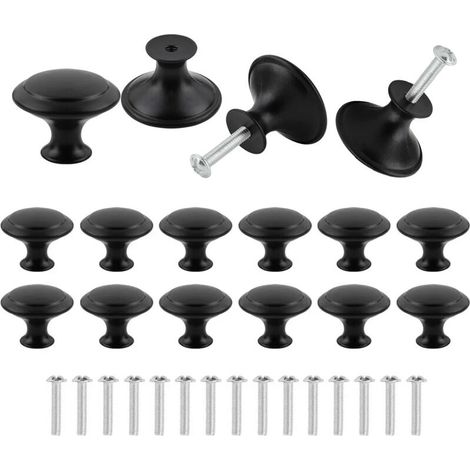 Longziming – Boutons de meuble ronds noirs mat 30mm – Lot de 16 pièces en acier inoxydable – Installation facile avec vis incluses – Pour armoires et tiroirs (1/5)