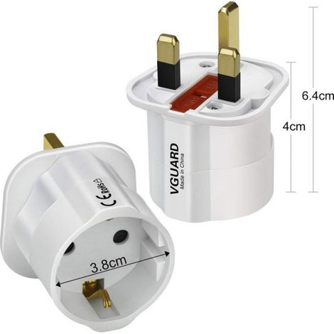 Adaptateur prise Europe UK - Certifié CE ROHS Fusible 13A intégré - Voyage et électricité - Blanc 2 broches 3 broches (1/5)