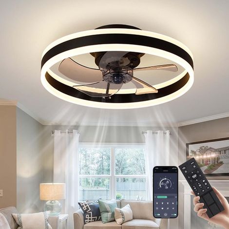 Ventilateur de plafond 40 cm avec lumière, télécommande/contrôle par application, 6 vitesses, intensité variable, 3 températures de couleur, Noir (1/5)