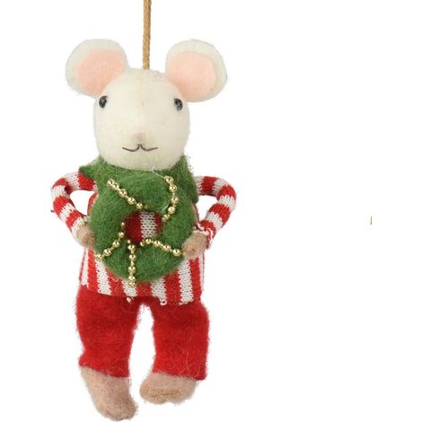 Anhänger Maus mit Kranz - Wolle