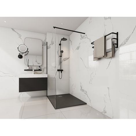 Receveur de douche extra plat à poser ou à encastrer recoupable en résine SMC avec siphon - Noir - 120 x 90 cm - MIRNOSA (1/4)