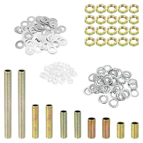 PATIKIL Wire Dimension Lamp Pipe Kit with Nuts Locking Washers Fasteners Assortment Material for Chandelier Ceiling Light Fixture DIY Zinc Plating (1/4)