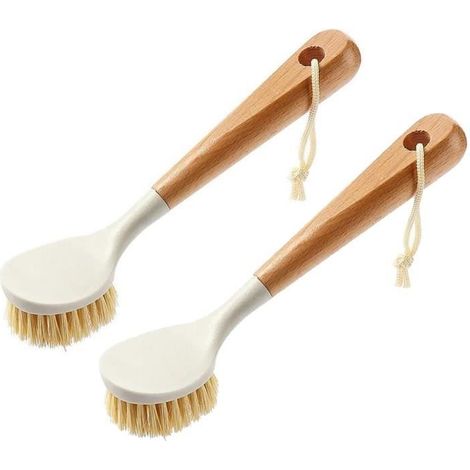 Brosse a Vaisselle De Cuisine,Brosse À Vaisselle Longue Manche,WOVTE 2 pièces Brosses de Nettoyage de Sisal (1/4)