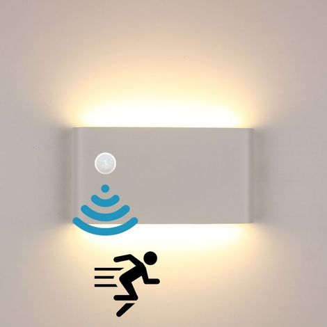 Applique murale intérieure avec détecteur de mouvement 12 W Blanc chaud LED Applique murale intérieure en aluminium pour salon, chambre à coucher, couloir, escalier,blanc (1/5)
