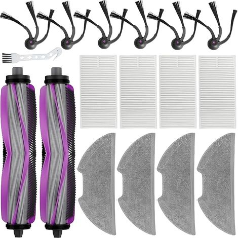 Lot de 17 pièces de rechange pour aspirateur robot Eureka E20 Evo Plus, 2 brosses principales, 4 serpillères, 4 filtres HEPA, 6 brosses latérales, 1 brosse de nettoyage (1/5)