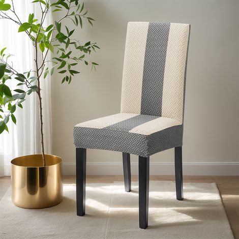 Due coprisedie elasticizzati in jacquard a righe a T con blocchi di colore, antipolvere e universali, per sedie da pranzo - grigi