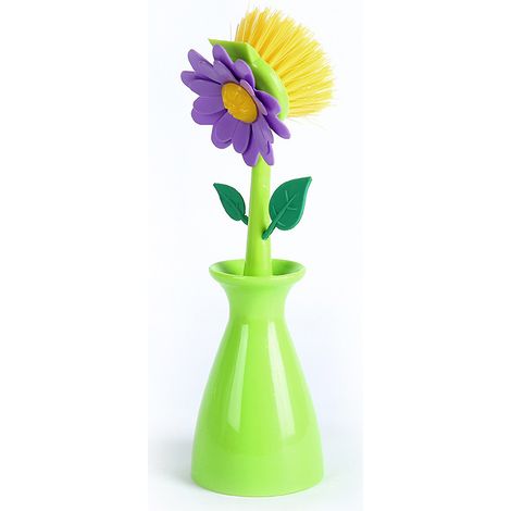 Distributeur de savon automatique pour évier, éponge, brosse de nettoyage en forme de fleur pour la cuisine et la salle de bain, pot avec poignée, décoration intérieure, 1 pièce (vert)