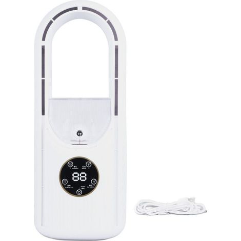 Ventilateur sans lame, réglage à 6 vitesses, réservoir d'eau de 100ml, ventilateur de refroidissement par brumisation de Table USB silencieux avec synchronisation blanc (1/5)