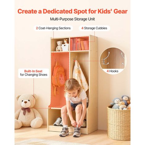 Vestiaire 2 Enfants Ouvert, Penderie pour Enfants en Bois, Rangement pour Crèche Maternelle Garderie Maison, Meuble d'Accueil Scola… (1/5)
