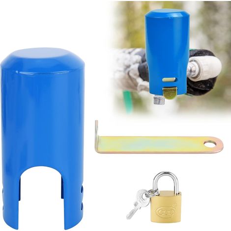 (Bleu) Verrou de Robinet, Cadenas Robinet Exterieur, Systèmes de Verrouillage de Robinets, Serrure de Robinet Prévenir, Embout Robinet Tuyau D'arrosage, Adaptateur Tuyau Arrosage (1/5)
