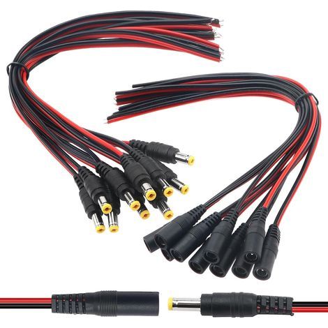 20 DC Pigtail Cables 5.5x2.1mm, Tinned Copper Wires, Male/Female Connectors, For CCTV Cameras (1/5)
