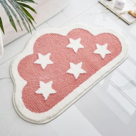 Tapis de Bain, Tapis de Forme de Nuage Rose, Tapis de Chambre à Coucher Absorbant Doux en Microfibre Épais, Durable Antidérapant Mignon Tapis Décoratif, Tapis Lavable en Machine (Nuages) (1/3)