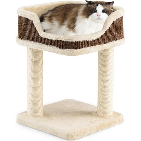 COSTWAY Árbol Rascador Compacto para Gatos, Altura 50 cm, Torre de Sisal Natural Alfombrado con Plataforma Felpa y Poste de Rascado, Torre para Rascar, Relajarse y Dormir (Beige) (1/5)