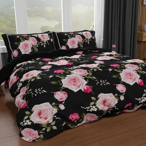 Housse de Couette 2 Places 240x220 cm 2 Taies 63x63 cm Incluses, Parure en Microfibre Imprimée Floral 20 01 (1/4)