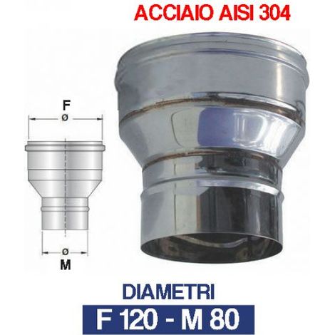 RIDUZIONE CANNA FUMARIA INOX RACCORDO PER TUBO STUFA CAMINO CANNA FUMARIA 12265V F 120 - M 80 (11058)