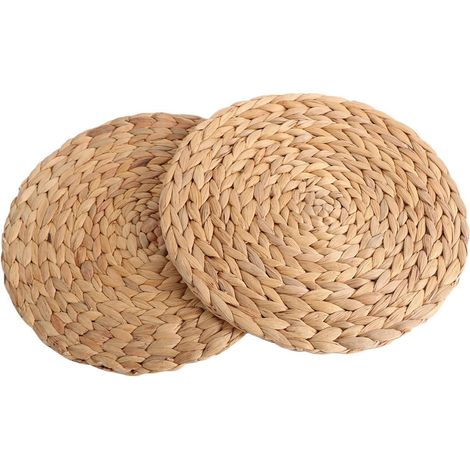 Sets de table ronds en rotin - Lot de 2 - 25 cm de diamètre - Tissage en jacinthe d'eau naturelle (1/4)